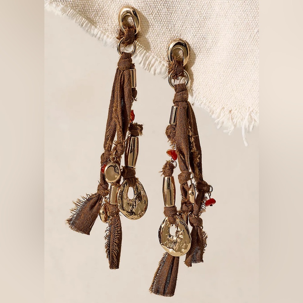 FREE PEOPLE Pretty Baby Drop Earrings NWT Brown Gold